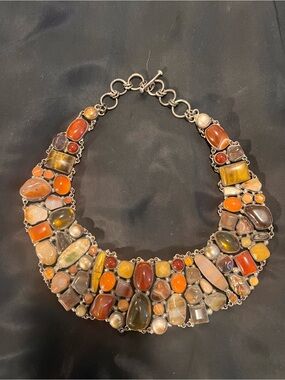 Multicolor Semi-Precious Statement Collar Necklace by Jan Pomianowski